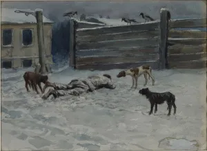 Petrograd Gallery: Died of hunger (Drawn from nature), 1919