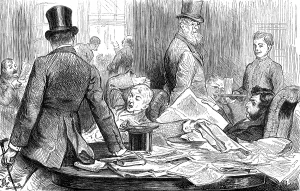 Old Boys Club Prints: When he died..men at his club put down the paper which announced his decease with a yawn