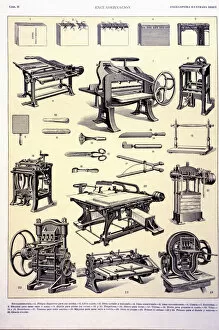 Binding Gallery: Different machines and instruments used in the early 20th century for book binding