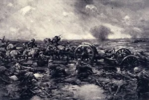 Difficulties of Gun Transport: Man Power Reinforces Horse Power, 1917. Creator: Unknown