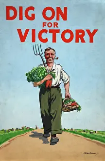Nationalism Prints: Dig on for Victory, World War II poster