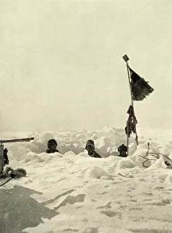 Captain Scott Collection: Digging to ascertain the depth of snow covering a depot, c1908, (1909)