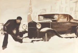 Dewey Prints: Digging Out Car, 1934. Creator: Elizabeth R. Dewey