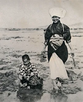 Clam Prints: Digging clams at low-tide in Tokyo Bay, c1900, (1921). Artist: Julian Leonard Street