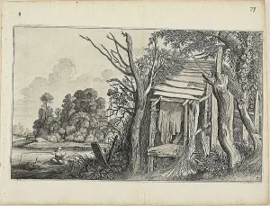 Jan Vanden Velde Prints: Dilapidated Hut, Plate 4 from Landscapes, c. 1646. Creator: Jan van de Velde II