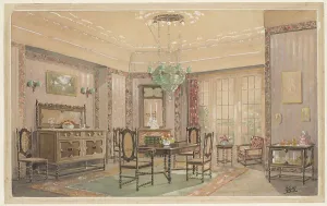 Dining Chair Prints: Dining room with matte seats, c.1925. Creator: Monogrammist HK