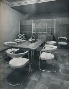 Tubing Prints: A dining-room suite, with table and chairs of steel tube