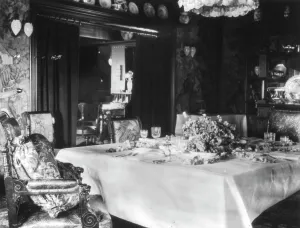 Dining room with table setting for four, Mrs. Phoebe Apperson Hearst's home...California, 1920s Creator: Frances Benjamin Johnston