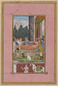 Colour On Paper Prints: Dining Scene with European Elements, c. 1590. Creator: Unknown