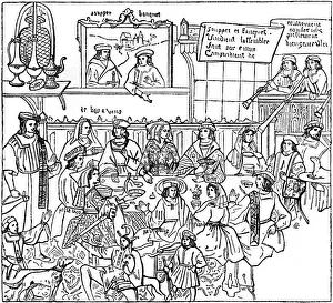 A dinner party, late 15th century, (1910)