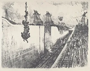 Pennell Joseph Prints: Dinner Time, Gatun Lock, 1912. Creator: Joseph Pennell