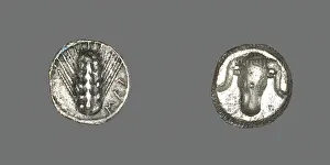 Grain Prints: Diobol (Coin) Depicting an Ear of Grain, 500-473 BCE. Creator: Unknown