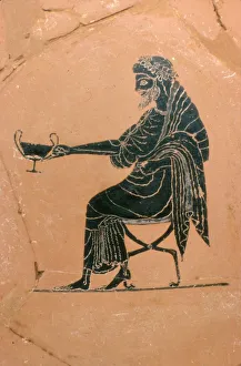 Plate Prints: Detail of Dionysus Seated, Greek Plate, Painted by Psiax, c520 BC. Artist: Psiax