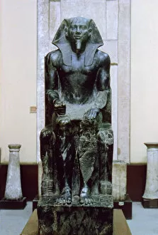Chephren Gallery: Diorite statue of the Ancient Egyptian pharaoh Khafre, 26th century BC