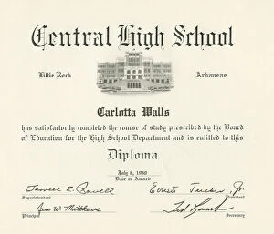 Discrimination Collection: Diploma for Carlotta Walls from Little Rock Central High School, July 8, 1960