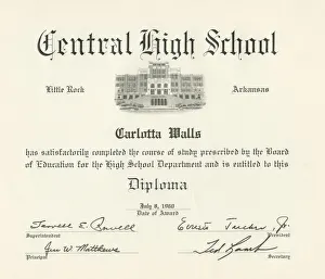 Diploma for Carlotta Walls from Little Rock Central High School, July 8, 1960