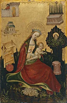 Symbols Prints: Diptych with symbols of the Virgin and Redeeming Christ: Virgin and Child in the Hortus