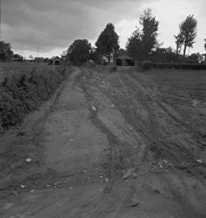 Dirt Road Prints: Dirt road, earth is red-colored clay mud