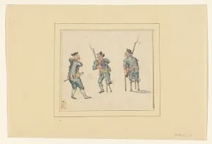 Crutch Prints: Three disabled soldiers, 1700-1800. Creator: Anon
