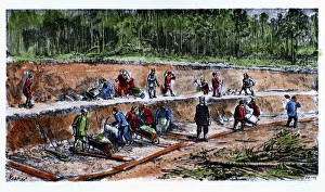 Disassembling works by Chinese workers during the construction of the Trans-Siberian Railway