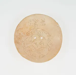 Ear Disc Prints: Disc from an Earflare Inscied with a Figure in Contoured Pose, A. D. 1200 / 1500