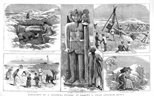 Archaeologist Prints: Discovery of a Colossal Statue of Ramses II near Aboukir, Egypt, 1886. Creator: Unknown