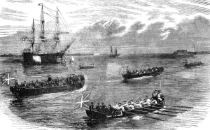 Sheerness Sheppey Kent England Prints: Disembarkation of Russian Prisoners at Sheerness, 1854. Creator: Unknown