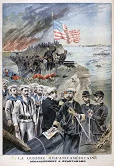 F Meaulle Prints: Disembarking troops at Guantanamo, Cuba, 1898. Artist: F Meaulle