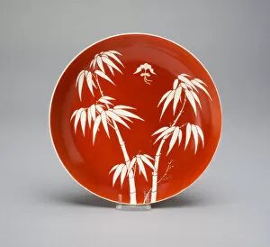 Chiroptera Collection: Dish with Bamboos and Bat, Qing dynasty (1644-1911), Daoquang period (1821-1850)