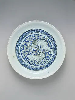 Dish with Two Fighting Lions, Iran, ca. 1635. Creator: Unknown Dish with Two Fighting Lions, Iran, ca. 1635. Creator: Unknown