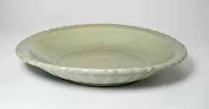 Celadon Glazed Stoneware With Underglaze Molded Decoration Gallery: Dish with Floral Scrolls and Foliate Rim, Yuan dynasty (1271-1368) or Ming dynasty (1368-1644)