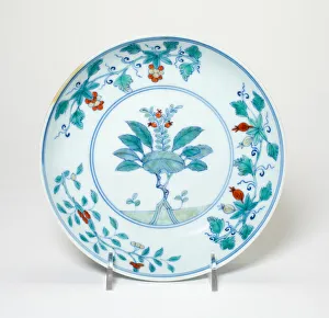 Cherries Gallery: Dish with Grape, Cherry, and Pomegrenate Stems, Qing dynasty (1644-1911), c. 18th century
