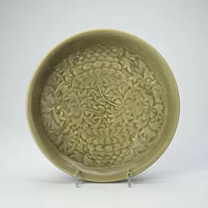Yaozhou Ware Gallery: Dish with Peony Scroll, Jin dynasty, (1115-1234), early 12th century. Creator: Unknown