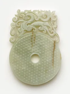 Textured Prints: Disk (bi) with knobs, feline and dragon, Eastern Han dynasty, 100-220. Creator: Unknown