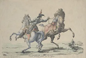 Antoine Charles Joseph Prints: A Dismounted Horse Reined in by an Officer, 1770-1836. Creator: Carle Vernet