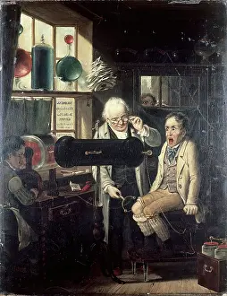 Shocked Prints: Dispensing of medical electricity (electrotherapy), 1824. Creator: Edmund Bristow