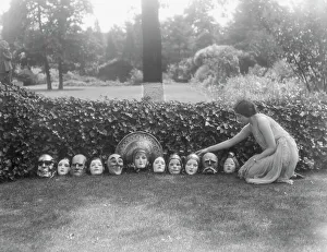Display of masks made by W.T. Benda, not before 1925 Sept. 20. Creator: Arnold Genthe