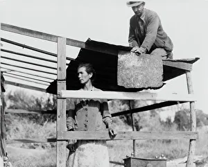 Recycling Prints: Dispossessed Arkansas farmers, Bakersfield, California, 1935. Creator: Dorothea Lange