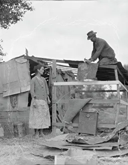 Recycling Prints: Dispossessed Arkansas farmers, Bakersfield, California, 1935. Creator: Dorothea Lange