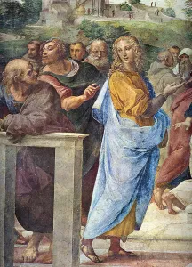 Raffaello Prints: Disputa. Detail: Architect Bramante and Francesco Maria Della Rovere (right)