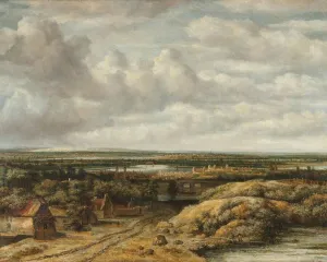 Philips Koninck Prints: Distant View with Cottages along a Road, 1655. Creator: Philip Koninck