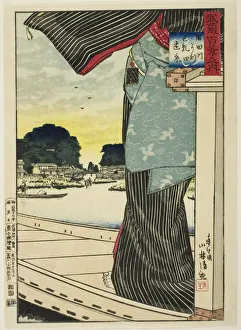 Kiyochika Kobayashi Prints: Distant View of Matsuchi Hill from the Sumida River (Sumidagawa yori Matsuchiyama enkei)