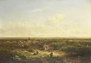 Windmills Prints: Distant View with a Village, 1840-1900. Creator: Pieter Lodewijk Francisco Kluyver