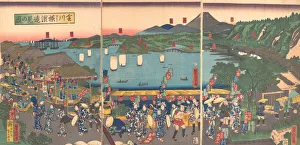 Yoshitora Utagawa Prints: A Distant View of Yokohama from Kanagawa, 5th month, 1860. Creator: Utagawa Yoshitora