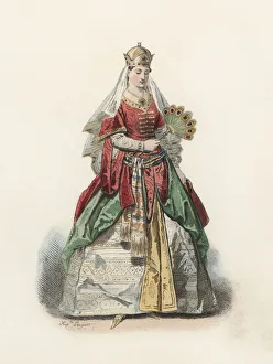 Distinguished Turkish woman in the modern age, color engraving 1870 Distinguished Turkish woman in the modern age, color engraving 1870