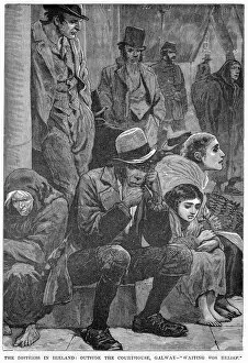 Distress Gallery: The Distress in Ireland: Outside the Courthouse, Galway - Waiting for Relief, 19th century