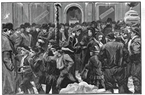 Unemployment Prints: Distress in London - Unemployed waiting at a Soup Kitchen, 1886. Creator: Unknown