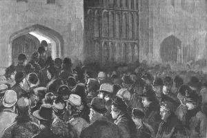 Donation Prints: Distributing the Queens New Year Gifts at Windsor; The crowd outside the Riding School