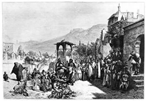 Images Dated 9th February 2007: Distribution of Dates in a Cemetery in Cairo, 1881. Artist: Wilhelm Gentz
