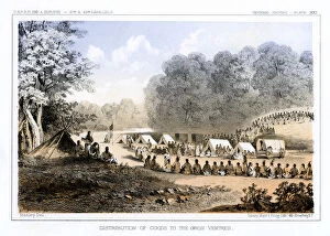 Images Dated 17th November 2007: Distribution of goods to the Gros Ventres 26 August 1853 (1856).Artist: John Mix Stanley
